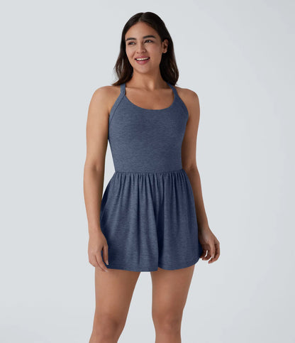 🌿 Breezy Backless 2-in-1 Resort Romper with Pockets