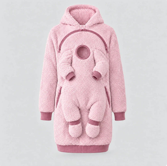 🤎 Cozy Sherpa Babywearing Hoodie – Ultra-Soft Fleece Pullover for Mom & Baby