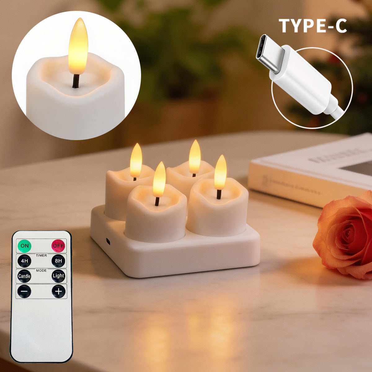 🕯️ Rechargeable Flameless LED Candle Set – Multi-Station Dock & Remote Control ✨
