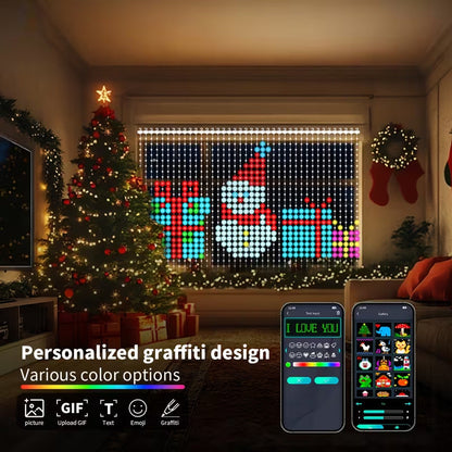 🎄 Smart RGB Pixel Balcony Lights – App-Controlled Animated Holiday Display for Balcony & Window Decor-2m*2m