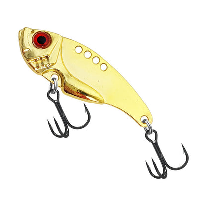 Blade-style lure with 3D red eyes; a rigid, action-adjustable spoon-style lure