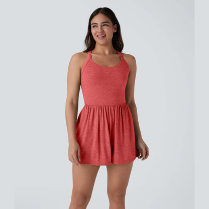 🌿 Breezy Backless 2-in-1 Resort Romper with Pockets