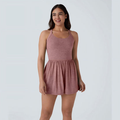 🌿 Breezy Backless 2-in-1 Resort Romper with Pockets