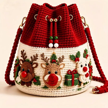 🔥 50% OFF Christmas Crochet Bucket Bag 🎄 Festive Holiday Purse