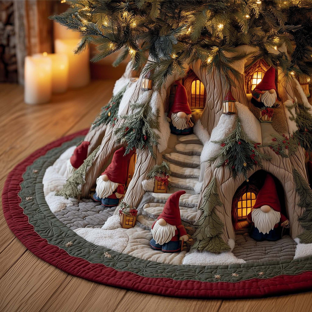 🎄 3D Optical Illusion Christmas Tree Skirt – Quilted Holiday Decor ✨