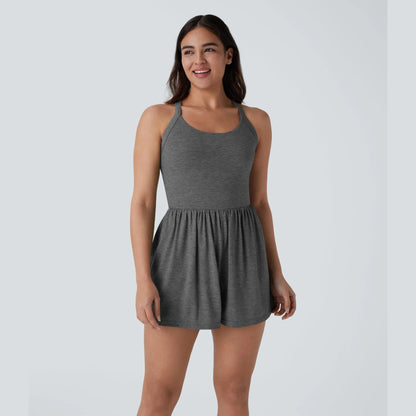 🌿 Breezy Backless 2-in-1 Resort Romper with Pockets