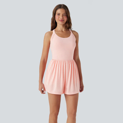 🌿 Breezy Backless 2-in-1 Resort Romper with Pockets
