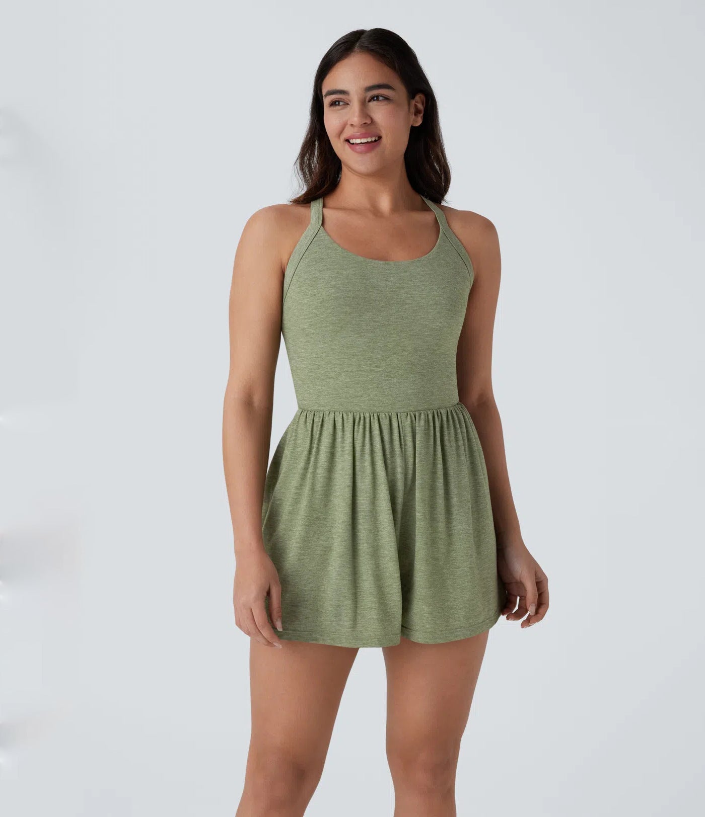🌿 Breezy Backless 2-in-1 Resort Romper with Pockets