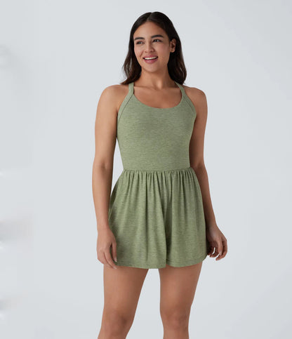 🌿 Breezy Backless 2-in-1 Resort Romper with Pockets