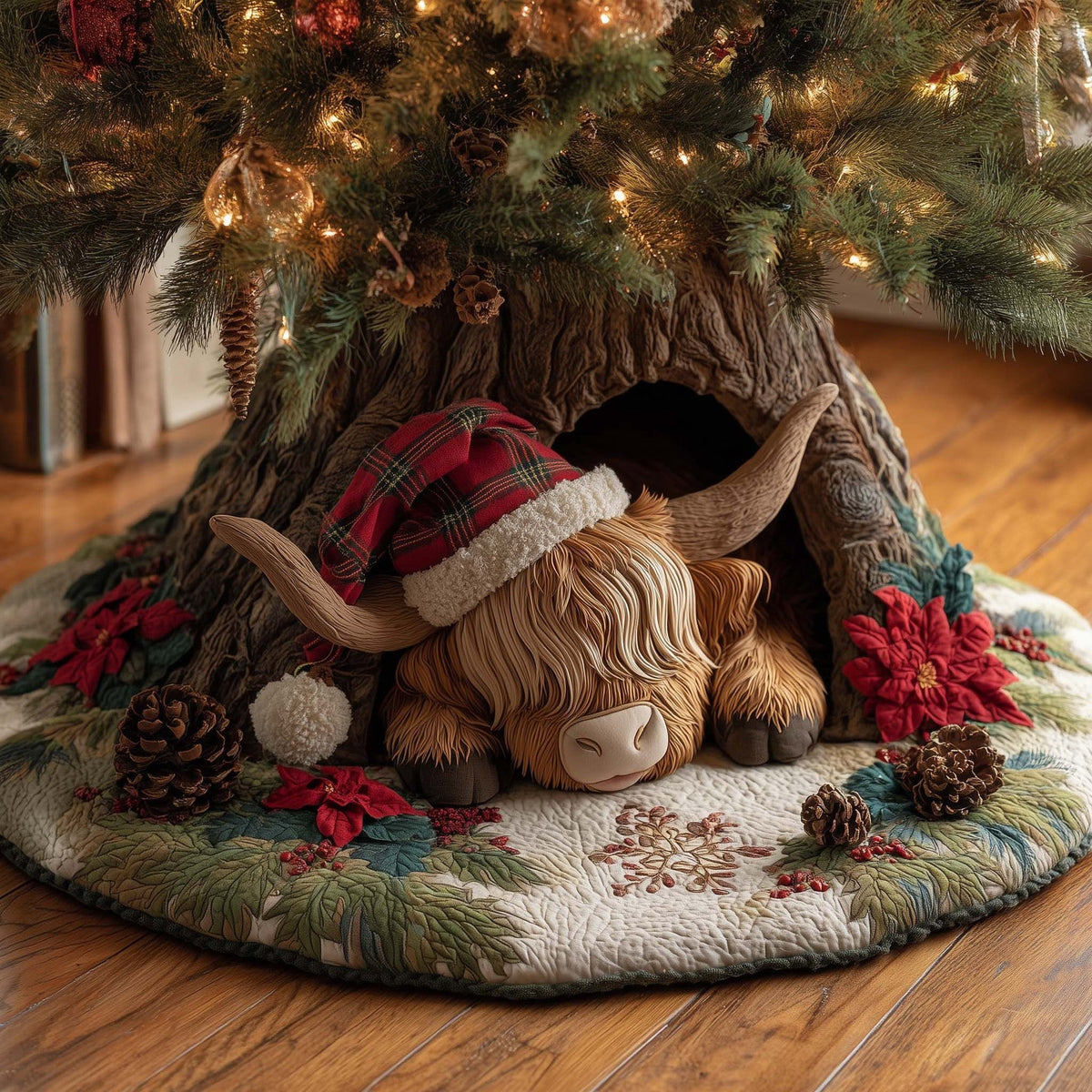 🎄 3D Optical Illusion Christmas Tree Skirt – Quilted Holiday Decor ✨