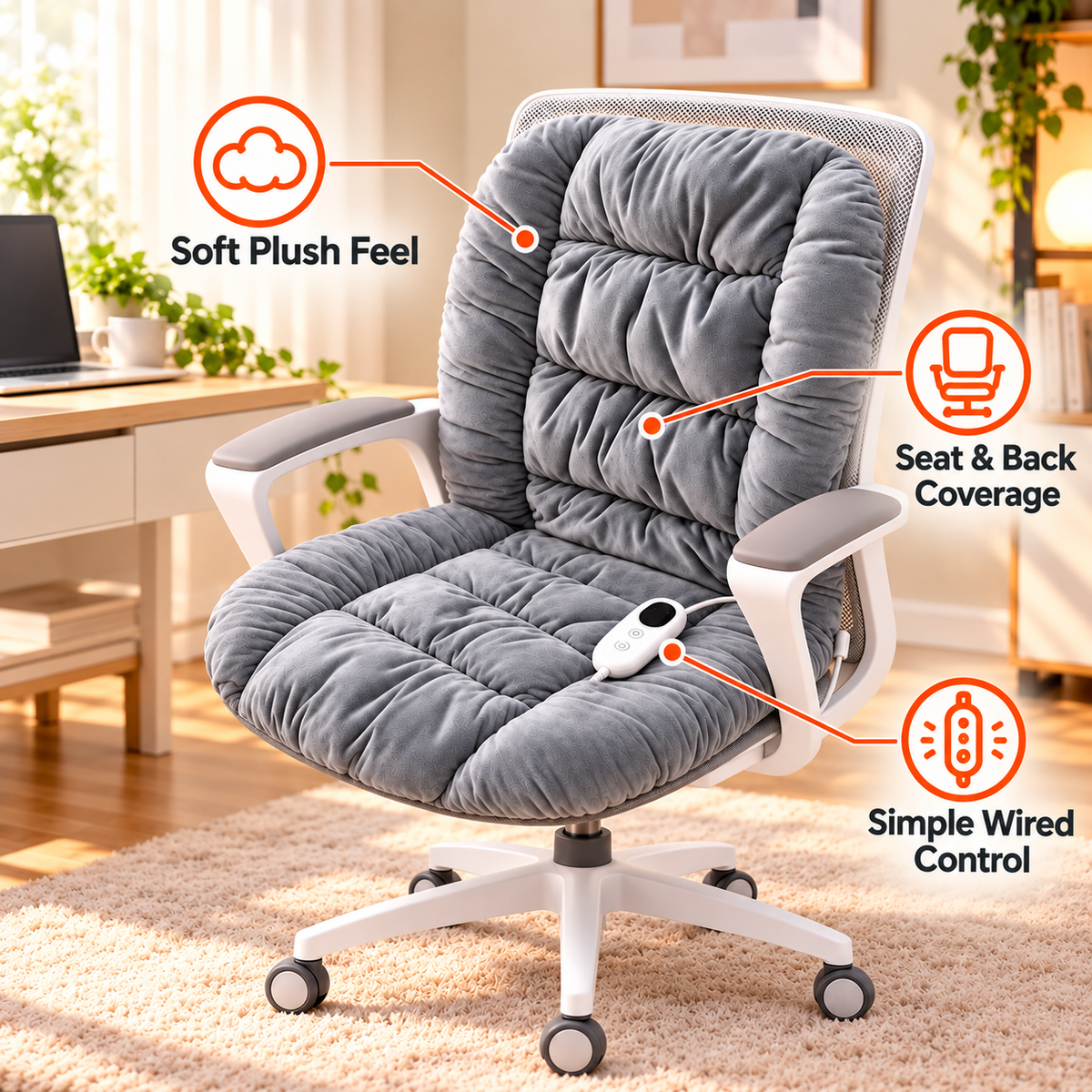 🔥 Heated Office Chair Cushion – Plush Seat & Back Warmer with Remote Control