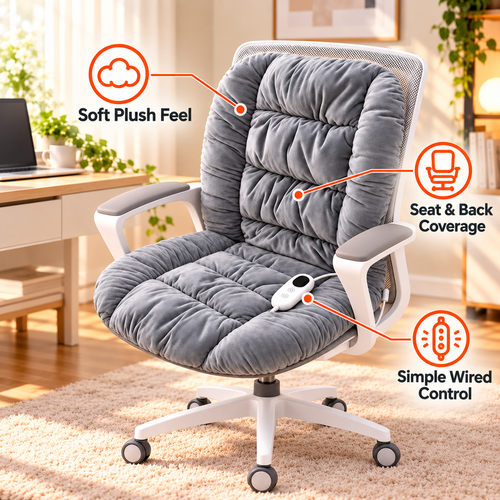 🔥 Heated Office Chair Cushion – Plush Seat & Back Warmer with Remote Control