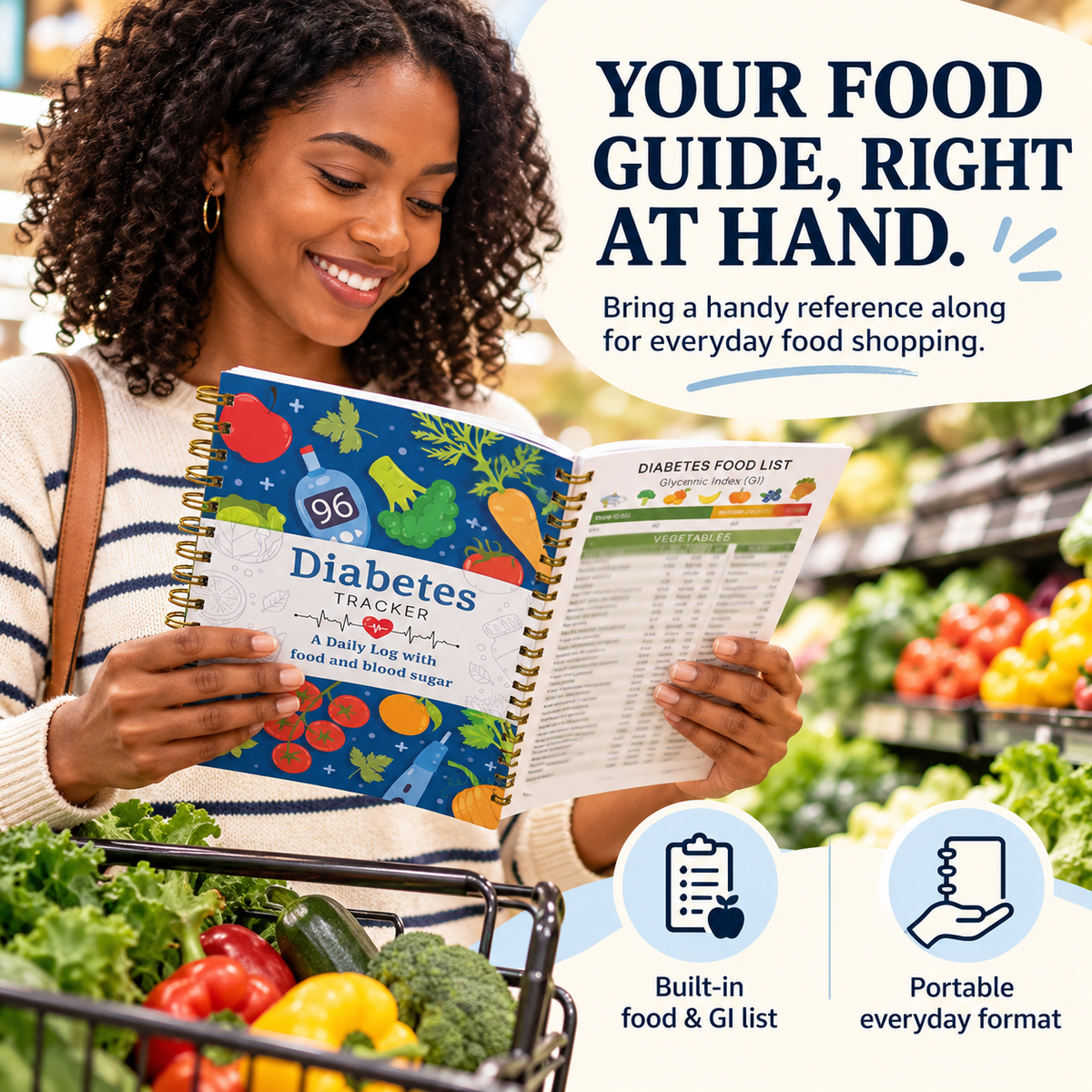📘 Diabetes Tracker Book with Food Guide & Meal Planner ✨