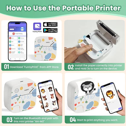 🖨️ Mini Portable Thermal Printer - Inkless Bluetooth Sticker Maker