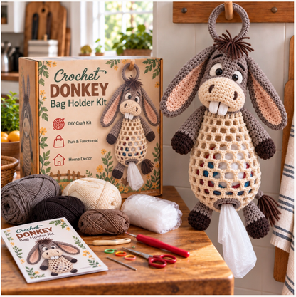 🐱 🌿 Crochet Animal Bag Holder Diy Kit – Cute & Functional Hanging Storage Craft Kit🧶  🐾