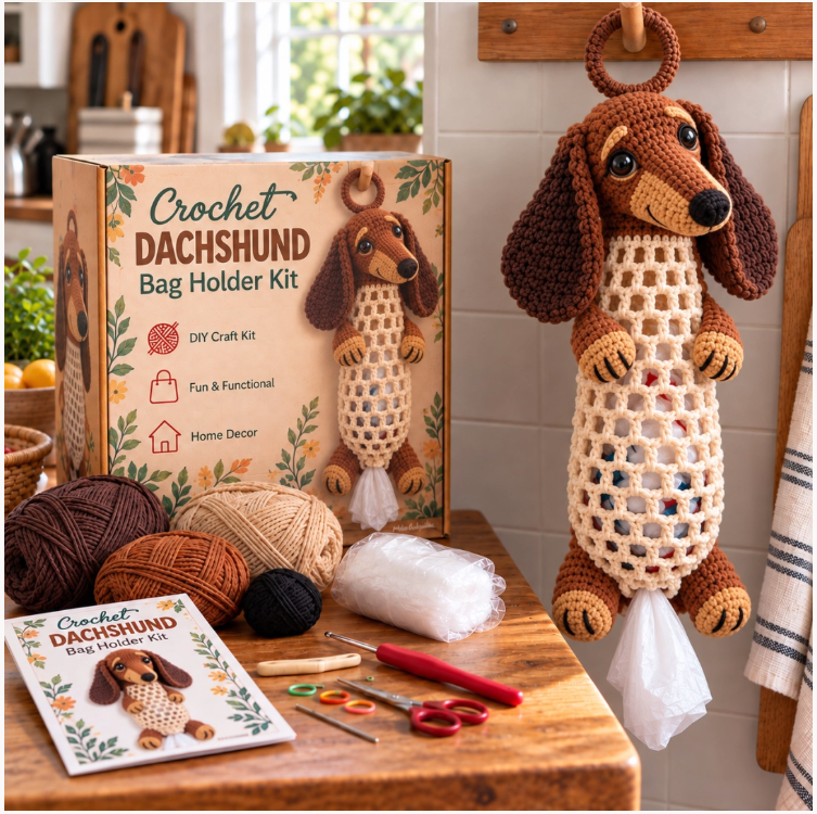 🐱 🌿 Crochet Animal Bag Holder Diy Kit – Cute & Functional Hanging Storage Craft Kit🧶  🐾