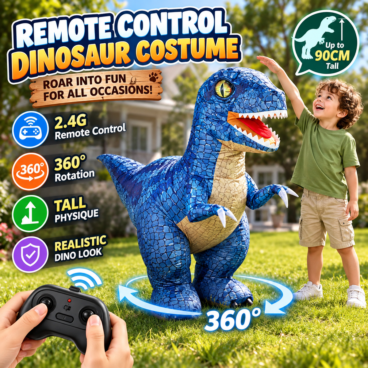 🦖 Remote Control Inflatable Dinosaur Toy with 2.4G Controller 🎮