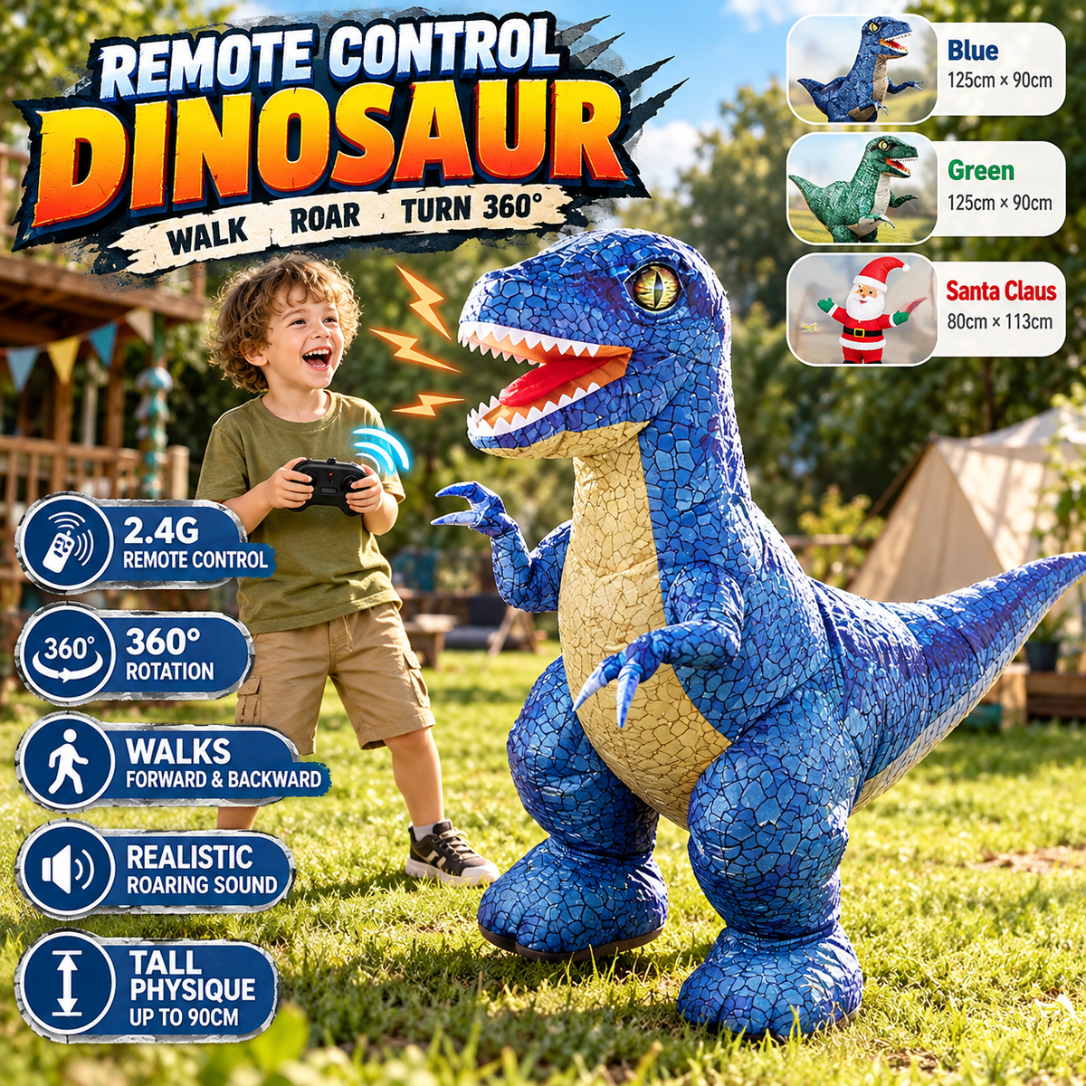 🦖 Remote Control Inflatable Dinosaur Toy with 2.4G Controller 🎮