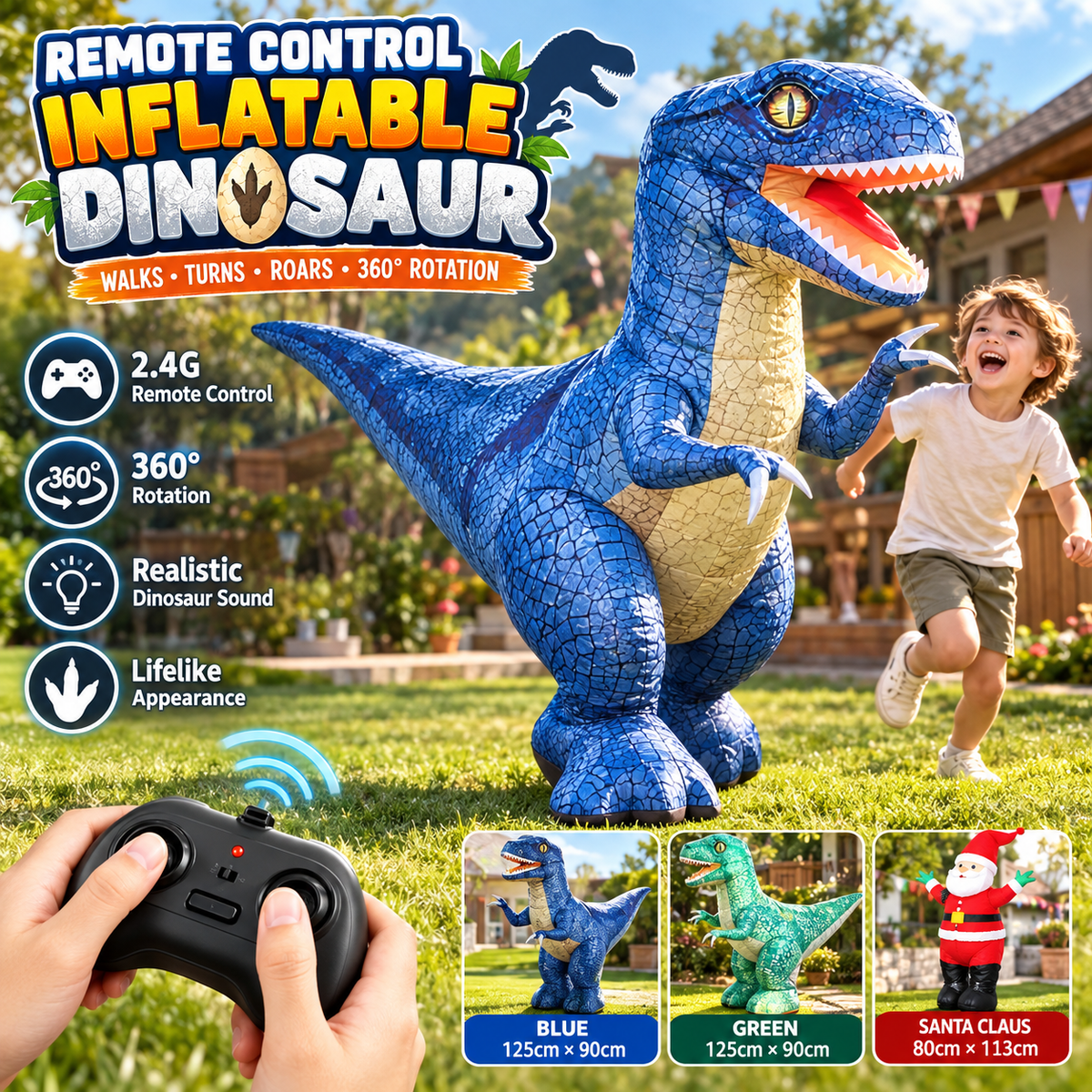 🦖 Remote Control Inflatable Dinosaur Toy with 2.4G Controller 🎮