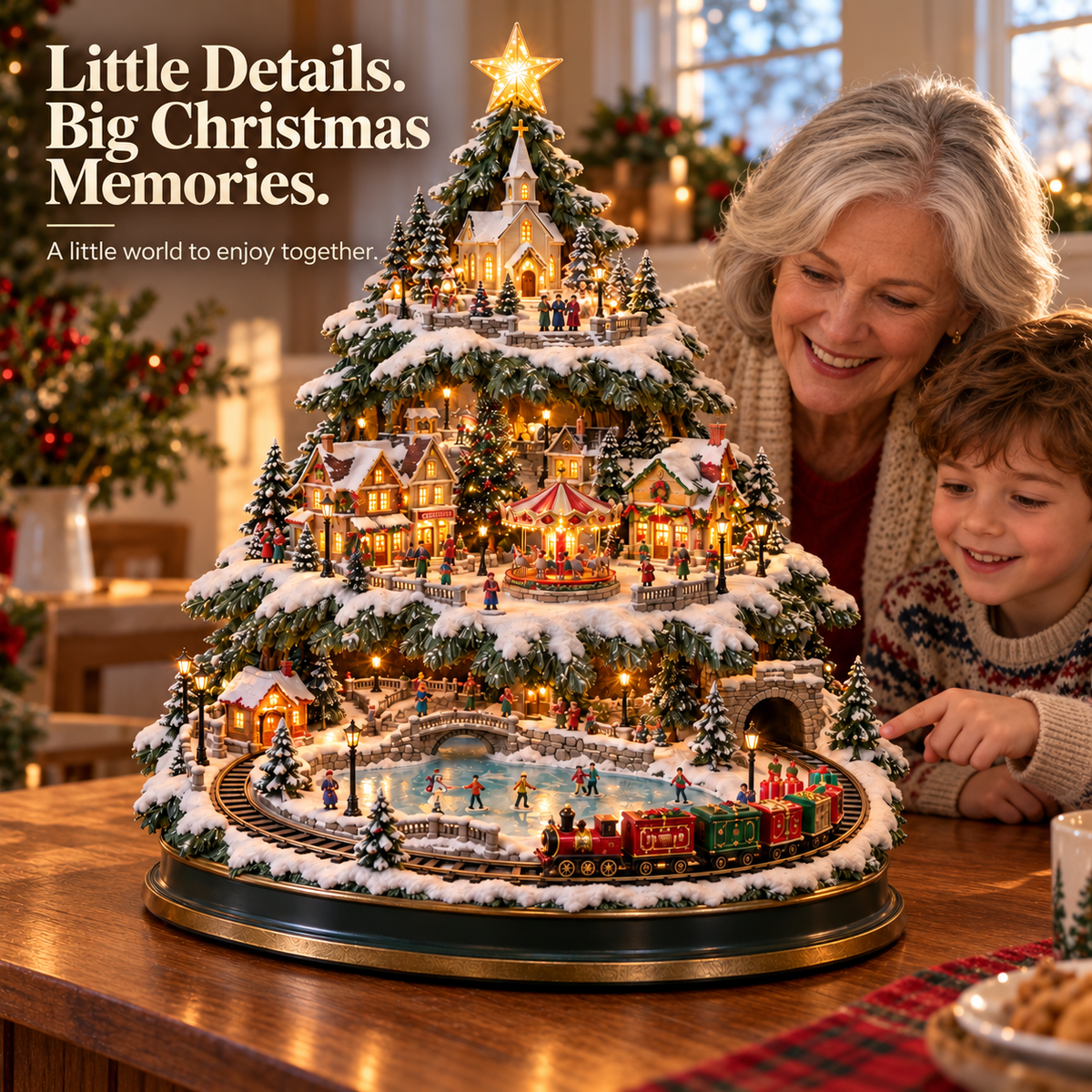✨LAST DAY 49% ✨OFF Lighted Christmas Village Tree with Train & Carousel