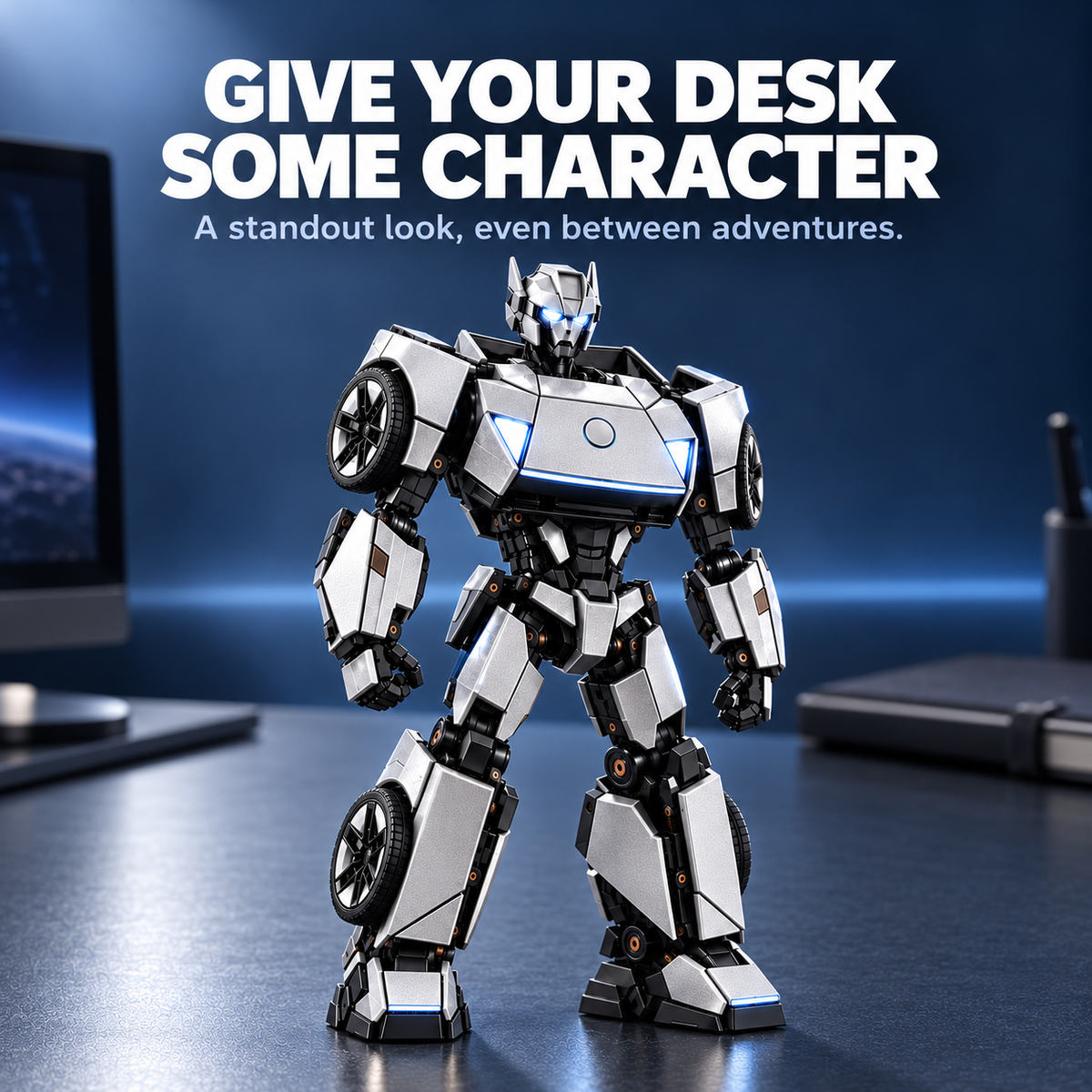 🏎️Silver 2-in-1 Transforming Sports Car & Robot – Futuristic Mecha Figure