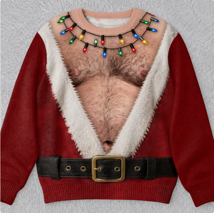🎄 Topless Men Ugly Christmas Sweatshirt – Funny Holiday Party Sweater 🎁