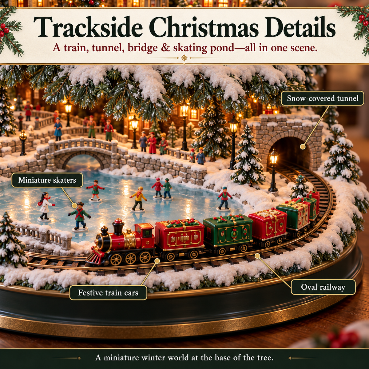 🎄🎅OFF Lighted Christmas Village Tree with Train & Carouse✨