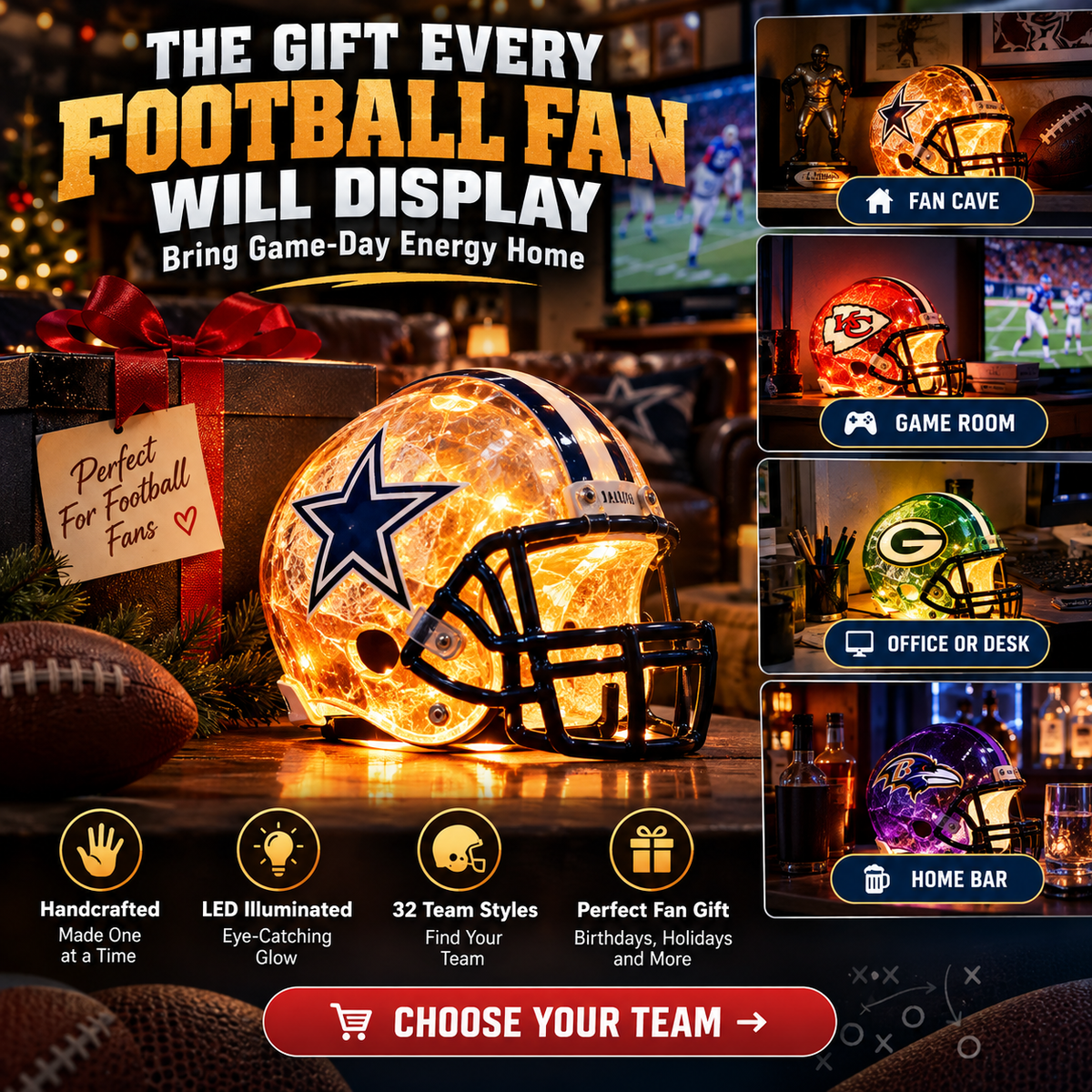 💡 Glowing Football Helmet Lamp – Pick Your Team Style