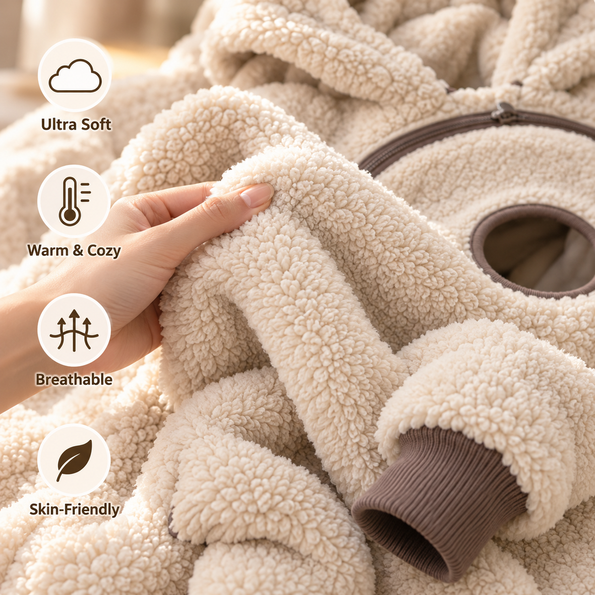 🤎 Cozy Sherpa Babywearing Hoodie – Ultra-Soft Fleece Pullover for Mom & Baby