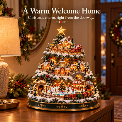 🎄 Lighted 3-Tier Christmas Village Tree – Magical Holiday Tabletop Decor
