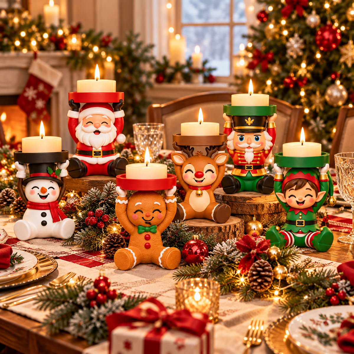 🎄 Christmas Character Candle Holders – Cute Festive Holiday Decor