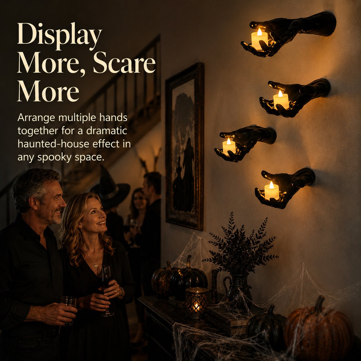 🎃 Creepy Reaching Hands Wall Decor with LED Candles – Instant Haunted Halloween Vibes 🕯️