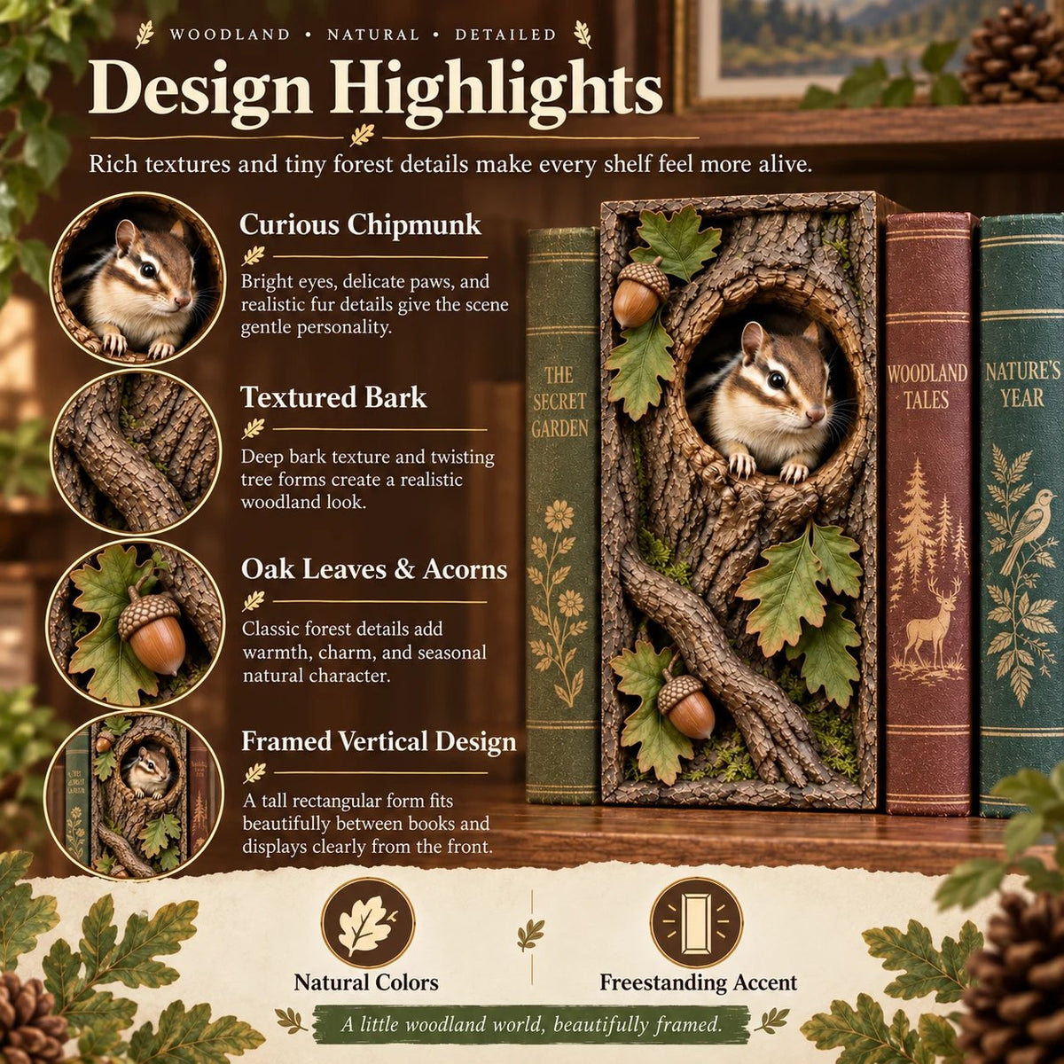 🔥LAST DAY 50% OFF - 📚Woodland Chipmunk Book Nook
