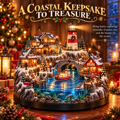 🌊 50%+ OFF Harborlight Christmas™ – Lighted Coastal Village with Lighthouse & Underwater Scene 🎄