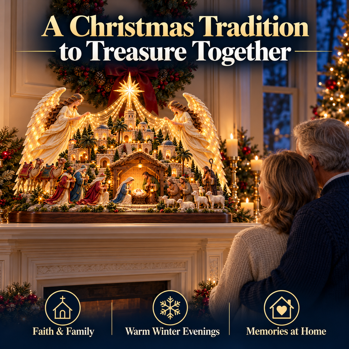 🎄✨ 3D Lighted Angel Nativity Centerpiece – Meaningful Christmas Mantel Decor