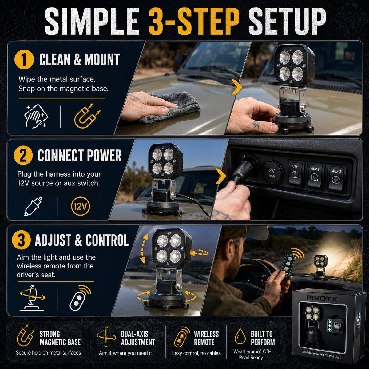🏕️ Omni-Directional Magnetic LED Pod Light - 360° Off-Road & Camping Work Light 💡