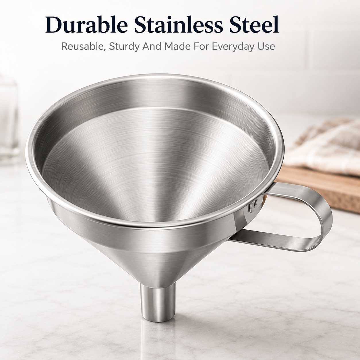 Stainless steel funnel, suitable for transferring oils and liquids; kitchen funnel with a brush