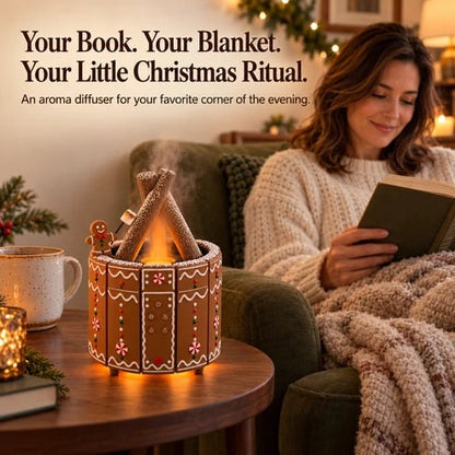 🎄 Gingerbread Campfire Aroma Diffuser - Cozy Flame Mist Christmas Decor 🍪