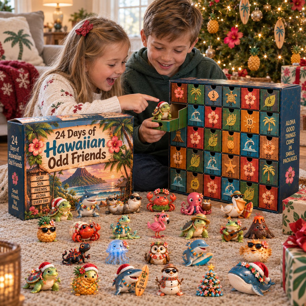 🌺 24 Days of Hawaiian Odd Friends Advent Calendar | Tropical Christmas Figurine Set 🏝️