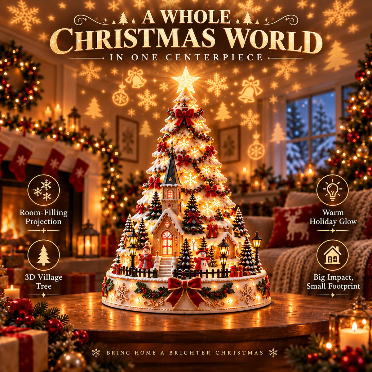 🏆 60,000+ Sold - 🎄Christmas Village Projection Centerpiece-Christmas Village Lightscape Tree