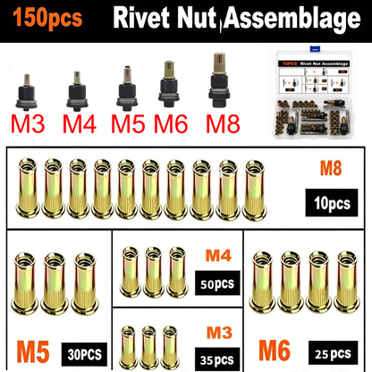 🔥 LAST DAY 50% OFF-🔧 Complete Drill-Powered Rivet Nut Kit – M3–M8 Threaded Insert Tool Set