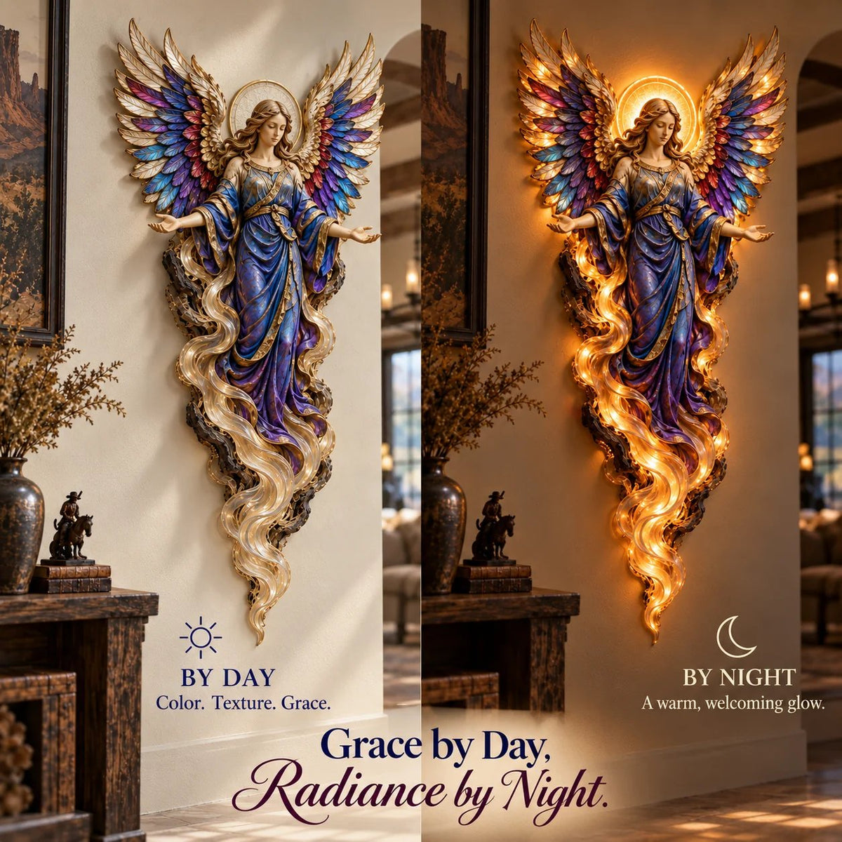 ✝️✨ Lighted Angel Wall Sculpture – Glowing Guardian Angel Decor, Christian Faith Gift & Home Blessing 🪽