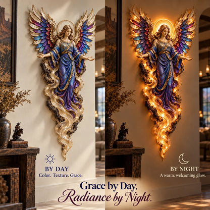 ✝️✨ Lighted Angel Wall Sculpture – Glowing Guardian Angel Decor, Christian Faith Gift & Home Blessing 🪽