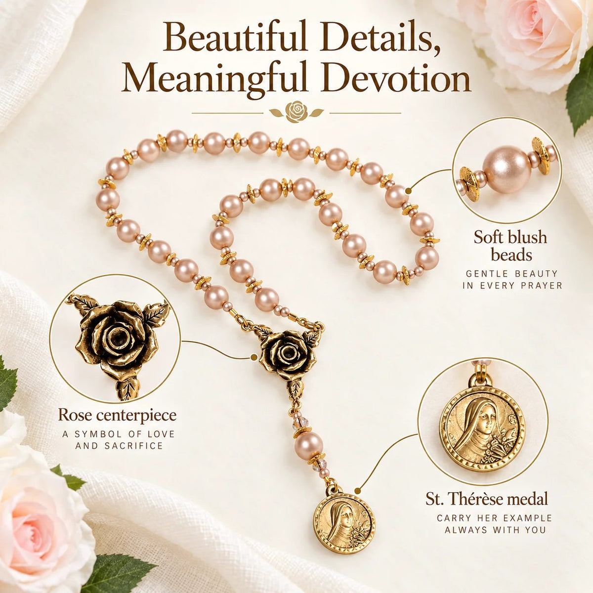 🌹 St Therese Little Flower Rose Novena Chaplet - Catholic Devotional Rosary Beads ✝️