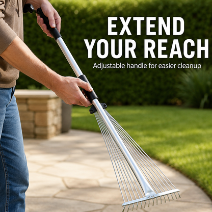 Deciduous Metal Rake for Landscaping and Farming, Telescopic Grass Rake for Home Use