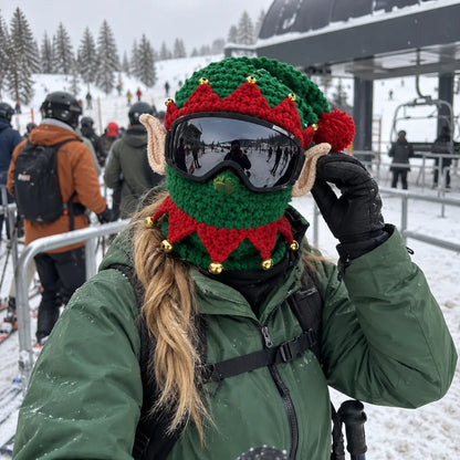 🎿 Festive 3D Christmas Knitted Full-Face Ski Mask with Goggle-Compatible Opening ❄️