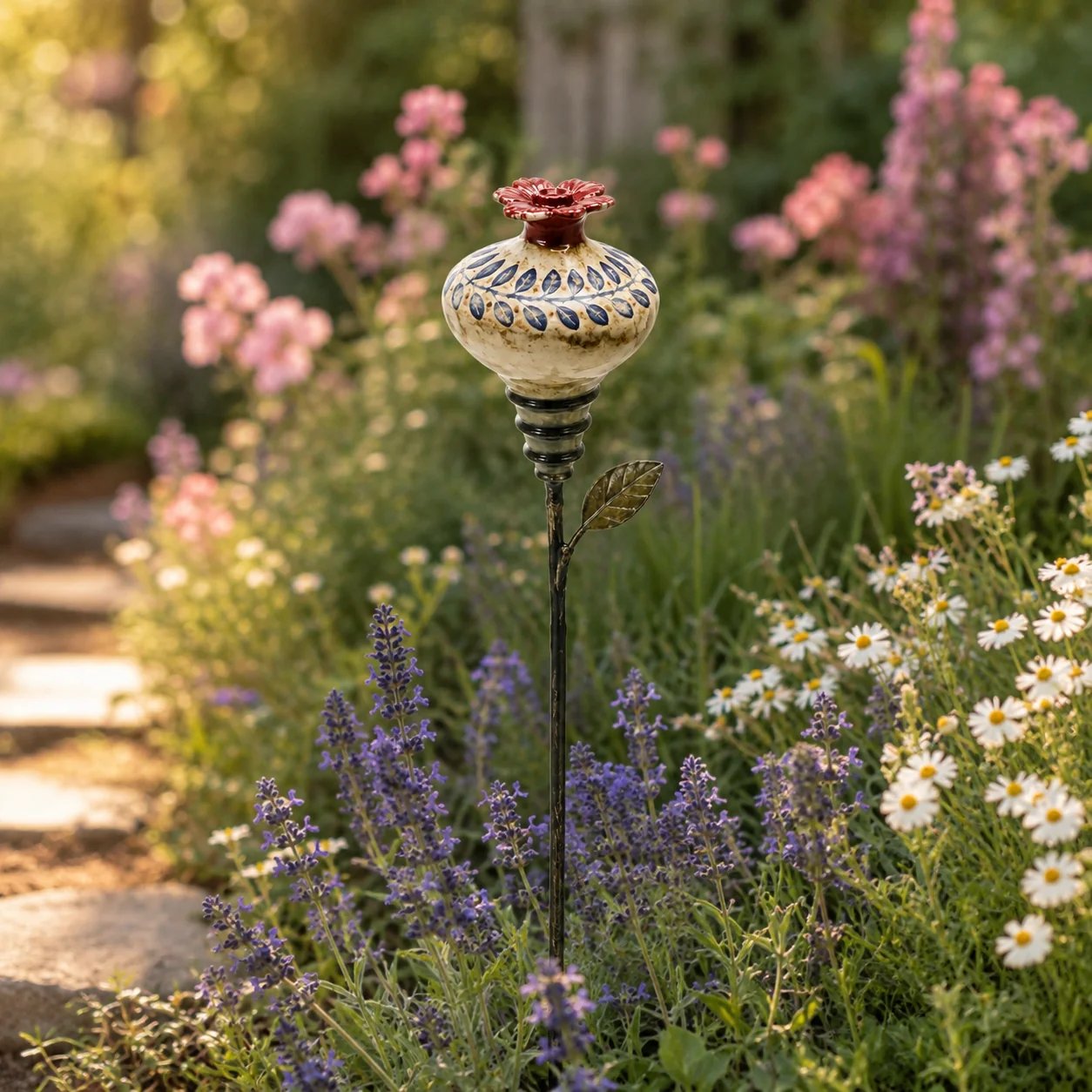 🌺 Ceramic Hummingbird Feeder Garden Stake for Outdoor Décor