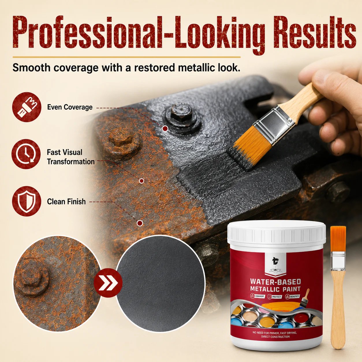 💥 50% OFF TODAY❗🛡️ Water-Based Rust Converter Paint for Metal | Brush-On Protective Coating