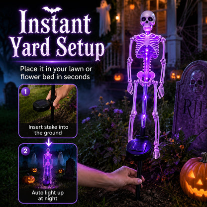 💜 Solar Light-Up Skeleton Yard Stake – Purple Glow Halloween Outdoor Decor 👻