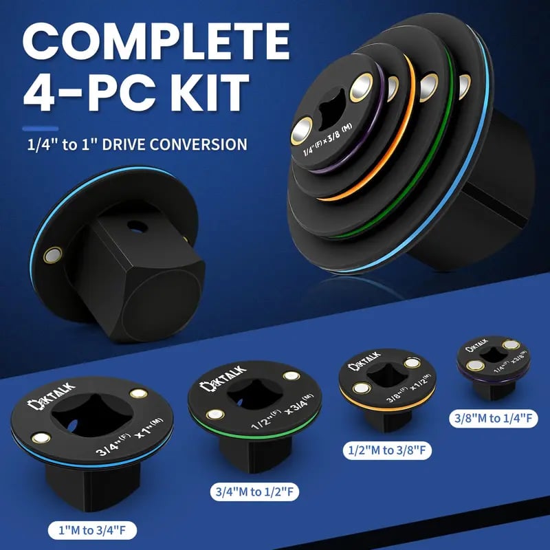 🔩2026 Upgraded Ultra Low Profile Stubby Impact Socket Adapter Reducer 4-Piece Set 🦾